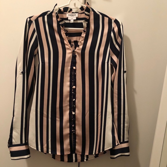 Express | Striped Ruffle Collar Button Down - Picture 4 of 4